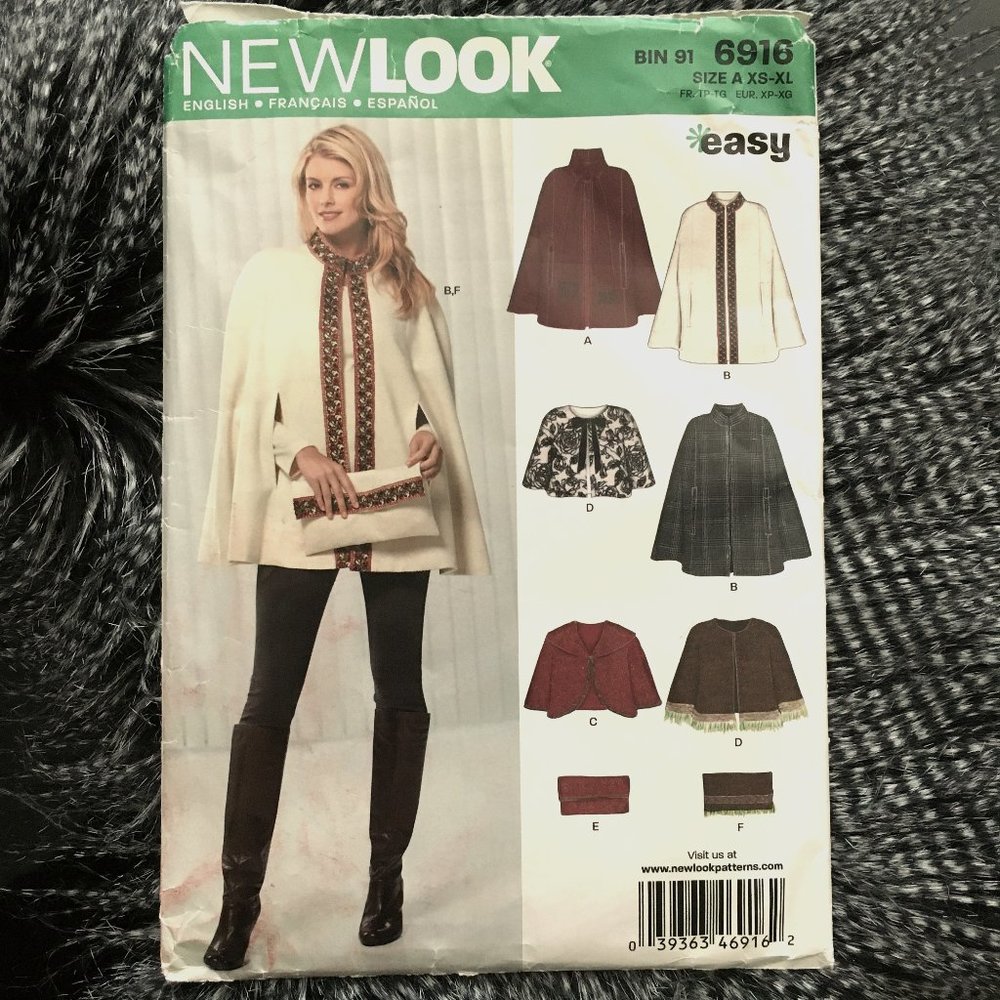 NWOT Vintage 90s Uncut Cape Sewing Pattern New Look - Picture 3 of 6
